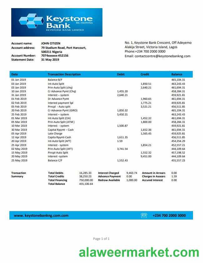 Nigeria Keystone Bank statement